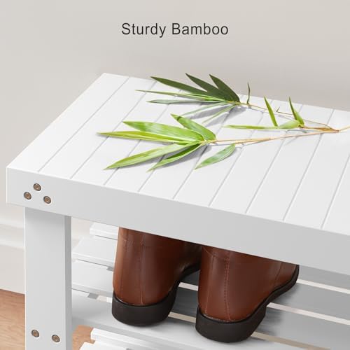 Pipishell 3 Tier Bamboo Shoe Rack Bench for Entryway, White - Image 6