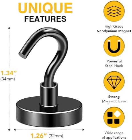 DIYMAG Magnetic Hooks 20pcs 120lbs Cruise Essentials 2026 Magnet Hook Black - Image 2