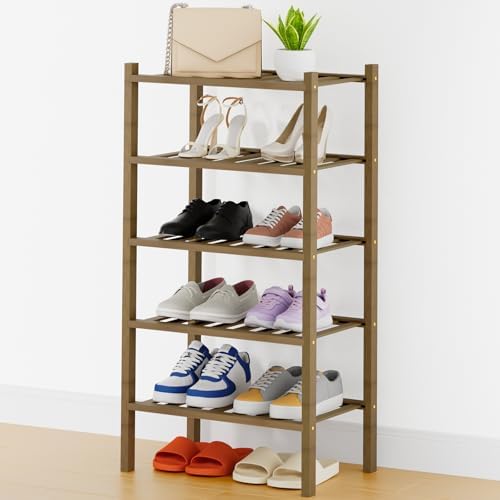 Smiry Bamboo Shoe Rack, 8 Vertical Slats, 5 Tier - 17.3" Wide, Walnut by Smiry
