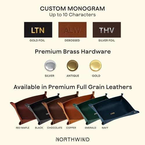 Northwind Personalized Leather Valet Tray – Made in USA - Custom Monogramed Full Grain Leather Catchall Tray for Men, Desk Organizer & Groomsmen Gift, Perfect Storage for Nightstand, Dresser - Image 2