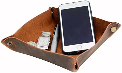 boshiho Valet Tray for Men, Leather Jewelry Catchall Key Phone Coin Box Change Caddy Bedside Storage Box (Dark Brown) - Image 2