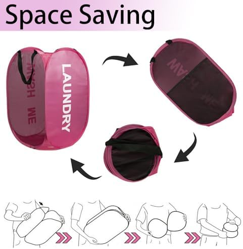 2Pack Black and Pink Laundry Baskets Fodable Mesh Hamper for Cruise - Image 6