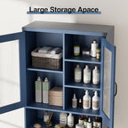 Over The Toilet Storage Cabinet with Tempered Glass Doors and Adjustable Shelf, Bathroom Organizer with Metal Stand Space Saver Over Toilet , Modern Toilet Rack for Bathroom, Restroom, Laundry, Blue - Image 4