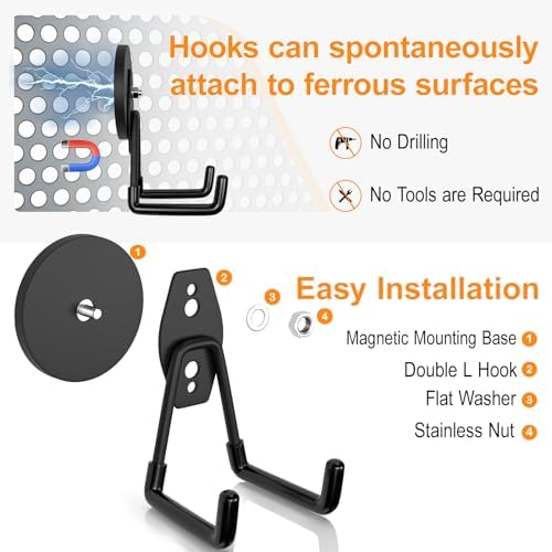 ENUODA Strong Magnetic Hooks Heavy Duty, 25lbs Magnet Tool Holder Garage Storage Hooks for Hanging Yard Tools Extension Cord Hose Power Tools Locker Container Outdoor Indoor, 2 Pack - Image 6