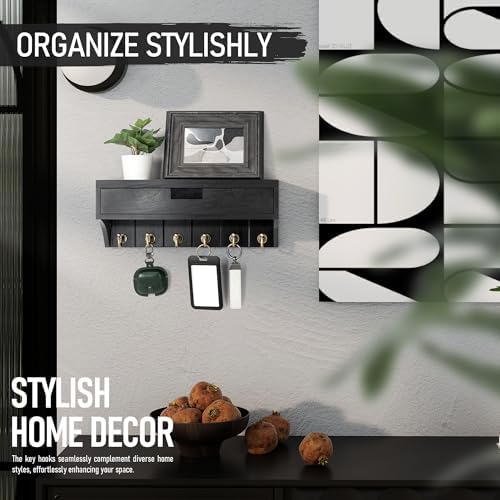 Rebee Vision Key Holder Wall Mount with Drawer, Shelf for Room Decor, Black - Image 2