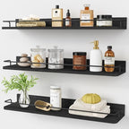 Forbena 24 Inch Wall Shelves for Bedroom 3-Pack, Black Floating Shelves with Rail, Vintage Large Floating Book Shelves for Bathroom Kitchen Living Room Office Decor Kids Room Legos Display (Black) by Forbena