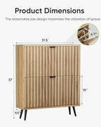 Shoe Storage Cabinet, Fluted Shoe Cabinet Storage for Entryway, Hidden Shoe Cabinet with Metal Legs,Shoe Organizer Cabinet with Flip Doors, Slim Entryway Shoe Storage Cabinet, Natural Wood-31.5in - Image 2