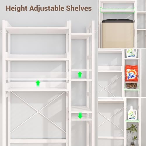 Besiost Over The Toilet Storage, 7 Tier Bathroom Organizer with Reversible Side Shelf and 2 Fabric Drawers, Adjustable Freestanding Rack Space Saver for Small Spaces, White - Image 6