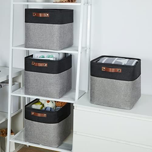 Temary Storage Baskets 12x12 Fabric Cube Storage Bins, 4 Pack Large Baskets with Handles, Baskets for Organizing Towels, Blankets, Collapsible Storage Basket (Black&Gray) - Image 5