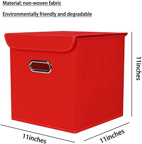 Closet Organizers Fabric Storage Bins With Lids Collapsible Cube Storage Organizer Basket With Handles,Storage Boxes for Clothes Storage,Office,Laundry,Shelves,6 Pack,（Red） - Image 2