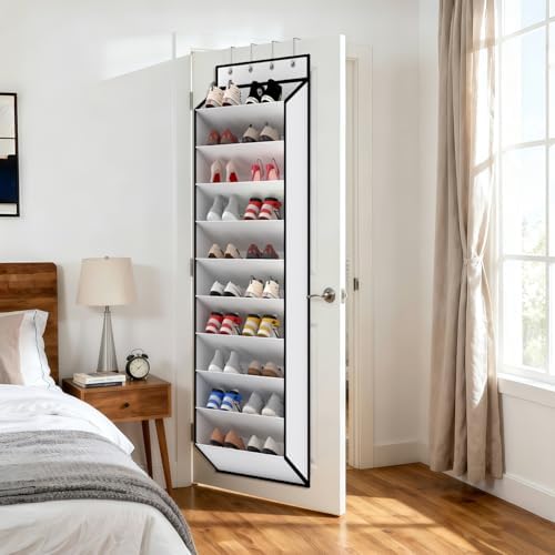 KEEPJOY 10 Tiers White Over Door Shoe Organizer Storage, Hanging Shoe Holder for Door with Large Deep Pockets, Fit 20-30 Pairs Shoe Rack for Sneakers, Boots (White) - Image 2