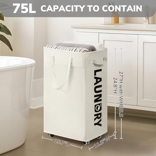 Goodpick 75L Laudnry Basket with Wheels & Removable Wash Bag for Dorm - Image 3
