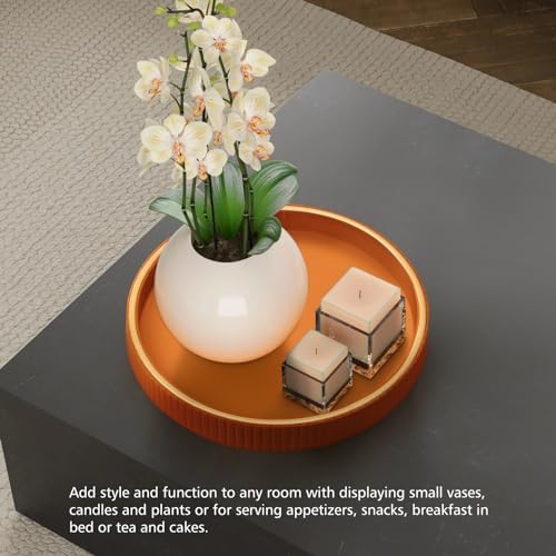 SANZIE Leather Tray Desktop Storage Organizer, Round Valet Tray, Orange - Image 5