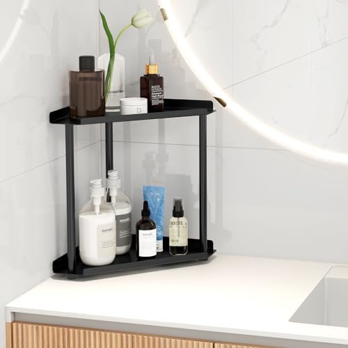 FLE Corner Bathroom Counter Organizer, Bathroom Organizer Countertop Black - Image 2