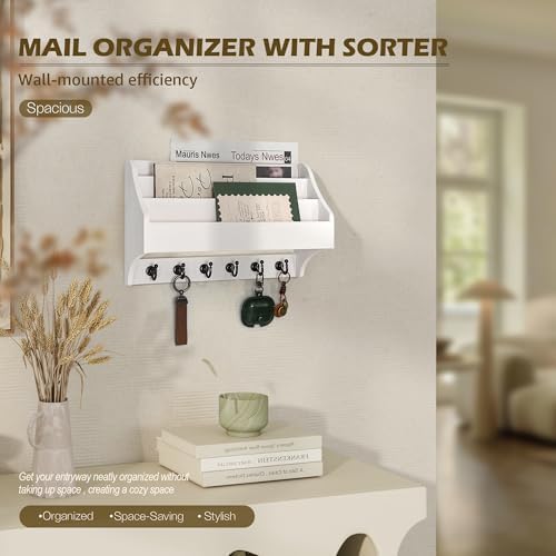 Rebee Vision Mail Organizer Wall Mounted with 6 Key Hooks for Office, White - Image 6