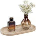 YKAJO Natural Travertine Beige Oval Marble Tray, 11.8x5.9 Vanity Organizer by YKAJO