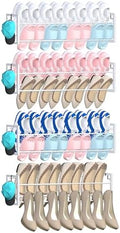 4 Pack Wall Mounted Shoe Rack for Narrow Spaces, Hanging Shoe Rack Holds 32 Pairs, 17"-30"Adjustable Heavy Duty Wall Shoe Storage with 8 Storage Hooks, Space Saving for Closet Entryway Door, White by HomeOrganizerandStorage