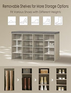 DINZI LVJ Shoe Storage Bench with Cushion, 16-Cubby Shoe Rack with Seat - Image 4