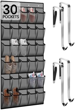Kotkn Over the Door Shoe Organizer with 30 Breathable Mesh Pockets - Large Capacity Closet Storage for Men & Women, Hanging Shoe Rack Organizer (Gray) by Unknown