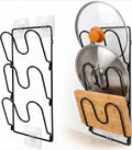 2 Pack Pot Lid Organizer Rack for Cabinet Door/Wall, 6-Tier Pot Lid Holders inside Cabinet Door, No Drilling Adhesive Wall/Door Mounted Rustproof Pots and Pans Lid Organizers for Kitchen Storage Black by FVELLIX