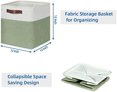 Temary Fabric Storage Bins for Organizing Clothes, Closet Baskets with Handles - Decorative Storage Boxes for Home (White & Green, 12 Inch, 4 Pack) - Image 7