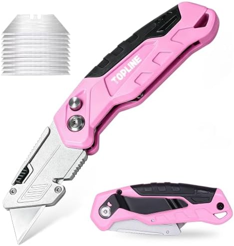 TOPLINE Folding Pink Utility Knife, Pocket Folding Pink Box Cutter by TOPLINE