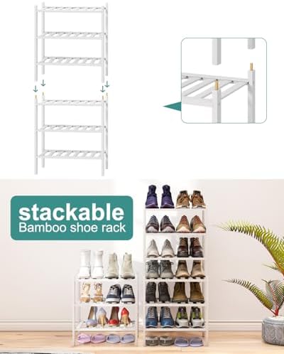 viewcare Small Shoe Rack for Entryway, White Shoe Organizer for Closet, Bamboo Wood Standing Shoe Shelf for Indoor Outdoor (White, 3-Tier_Samll) - Image 6