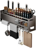 Multifunctional Kitchen Spice Rack Organizer Wall Mounted with Knife Holder Hooks and Pole Hanging Seasoning Organizer Shelf (3 Boxed and 2 Spoon Barrels) by ANQIA