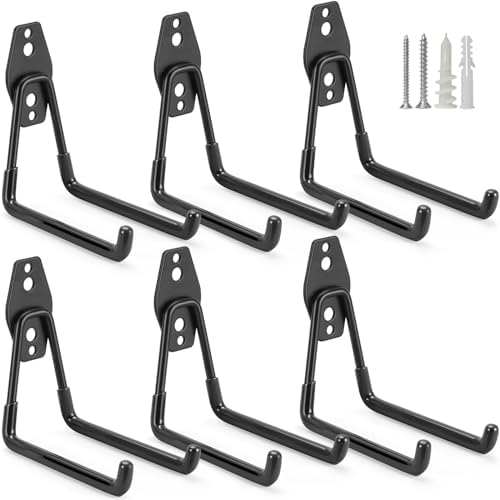 6 Pack Garage Hooks Heavy Duty Storage Organizer Wall Mount Power and Garden Tool Hangers, for Hanging Ladders, Ropes, Hose, Bulk Items by LUPYJI