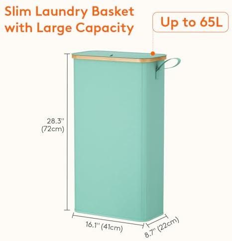 Lifewit 65L Slim Laundry Hamper with Lid and Removable Bag, Sage Green - Image 3