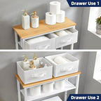 MOHOPE 2-Tier Over The Toilet Storage with 2 Fabric Drawers, Freestanding Above The Toilet Storage Cabinet, Space Saver Metal Over Toilet Bathroom Organizer Shelf for Small Space, Natural and White - Image 4