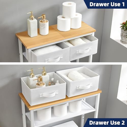 MOHOPE 2-Tier Over The Toilet Storage with 2 Fabric Drawers, Freestanding Above The Toilet Storage Cabinet, Space Saver Metal Over Toilet Bathroom Organizer Shelf for Small Space, Natural and White - Image 4