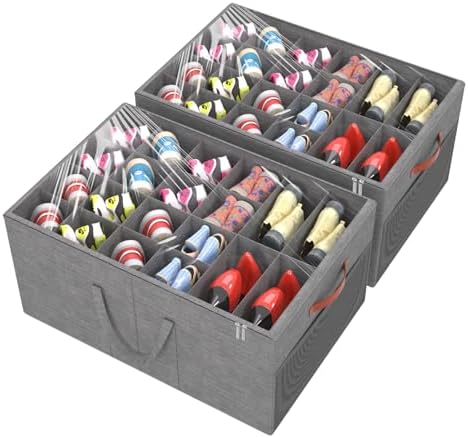 Aokeyee 2 Pack Shoe Organizer for Closet, Large Shoe Storage Box, Grey by Aokeyee
