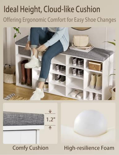DINZI LVJ Shoe Storage Bench, 20-Cubby Shoe Rack Bench with Cushion - Image 6