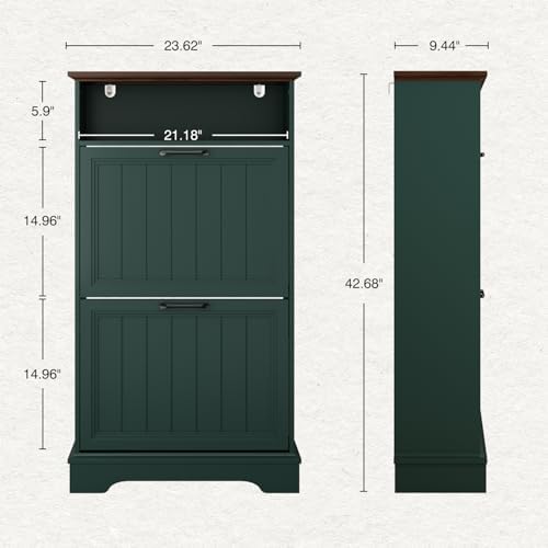 24" W Hidden Shoe Storage Cabinet with 2 Flip Drawers & Open Storage - Image 2