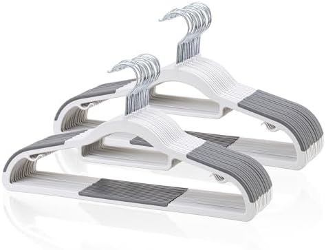 Tonswachic Pack of 30 Clothes Hangers, Space Saving Plastic Hangers, Non-Slip, 0.2 Inches Slim, 360° Swivel Silver Hook for Shirts, Pants & Wet/Dry Garments, White and Dark Gray by TonswachicHangersSpaceSaver