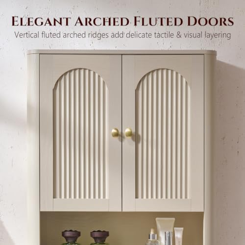 Bathroom Fluted Arched Wall Cabinet Set 2, 23.6''W Medicine Cabinet, Cream - Image 5