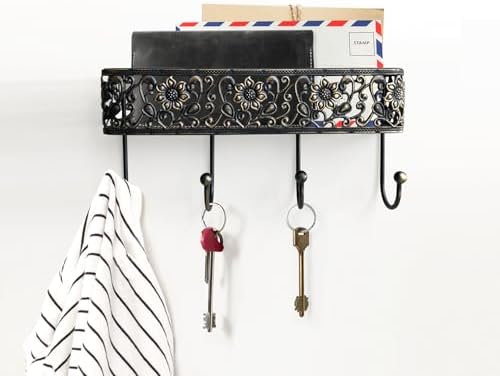 Key Holder for Wall，Vintage Metal Key and Mail Holder Wall Mount, Decorative Entryway Key Rack with Hooks for Keys, Mail, Hats, Bags - Image 3
