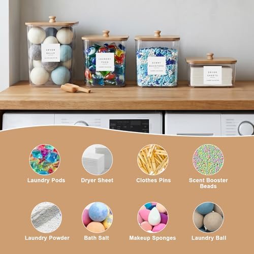 POLRAI 4 Pack Laundry Pod Containers and Dryer Sheet Holder, Laundry Room Organization Storage Containers with Lids and Labels for Detergent Pods Dry Sheet Organizing - Image 6