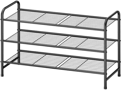 Kitsure Stainless Steel Shoe Rack Organizer, 25.6" Wide - 3 Tier, Black | Sturdy Shoe Rack for Closet and Entryway, Free Standing Shoe Shelf, Closet Organizers and Storage by Kitsure