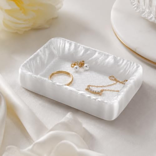 Jewelry Tray, White Vanity Organizer for Rings, Cosmetics & Keys, Decorative Catchall Tray for Dresser, Bathroom, Entryway - Image 6