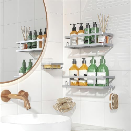 Youvip Adhesive Shower Caddy, Silver, 3 Pack - Image 3