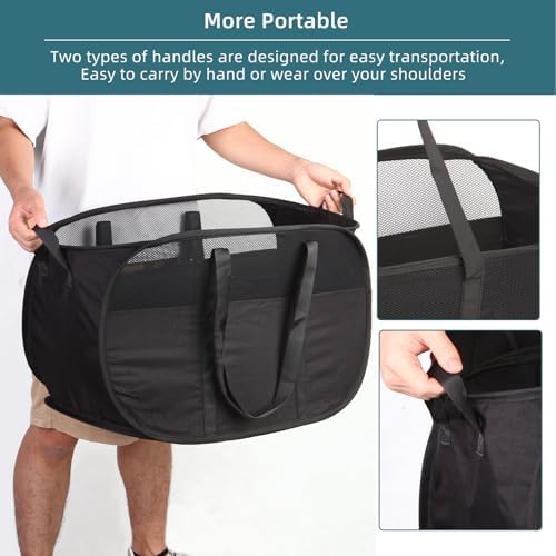 2 Pcs Collapsible Laundry Baskets, Tear Proof Pop Up Laundry Hamper with Dual Handles, Durable Foldable Laundry Basket, Easy to Carry Laundry Hamper for Home, Laundry Room, Bedroom, Dorm, Travel Black - Image 6