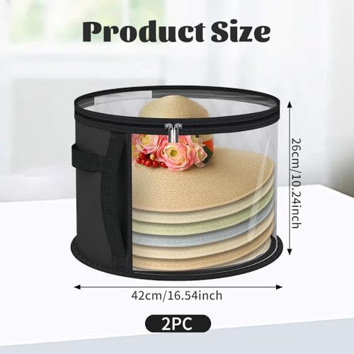 2Pcs Oversized Clear Hat Organizer Hat Storage Boxes for Women, Closet Organizer Storage for Baseball Caps Collapsible Cowboy Box,Wide Brims Hat Case with Carrying Handles - Image 2
