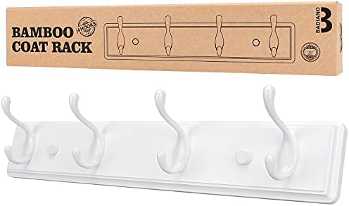 Badiano Heavy Duty Wooden Coat Rack, Wall-Mounted Organizer, 19 Inch, White by BADIANO
