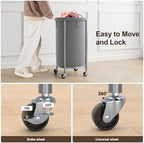 ELYKEN Laundry Basket with Wheels, Round Rolling Laundry Hamper, Gray - Image 4