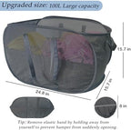 Extra Large Mesh Pop Up Laundry Hamper 2 Pack,100L Collapsible Laundry Baskets, Dirty Clothes Hamper with Reinforced Handles, Folding Hampers for Travel, Nursery, Dorm or Home. Black - Image 2