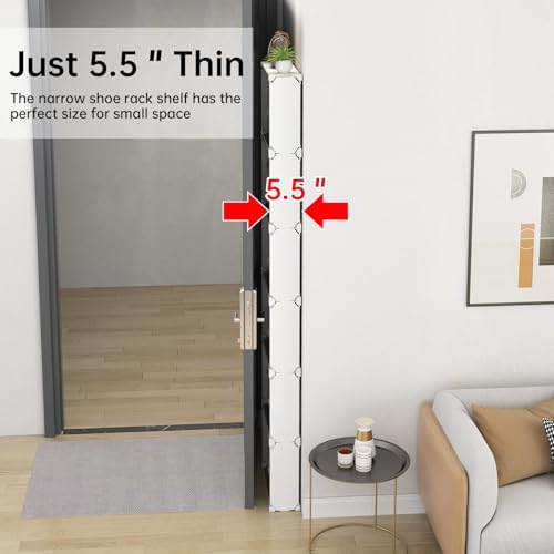 MAGINELS 5-Tier Slim Shoe Rack Organizer,Thin Storage Shelf for Closet,Hidden Shoes Cabinet for Small Spaces,Narrow Shelves for Wall Behind Door,Entryway,White - Image 3
