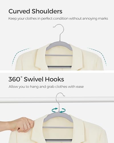 SONGMICS Pack of 30 Coat Hangers, Space-Saving Plastic Clothes Hangers | Non-Slip, 0.2 Inches Slim, 16.5 Inches Wide, 360° Swivel Silver Hook, Light Gray and Dark Gray, UCRP20G30 - Image 5