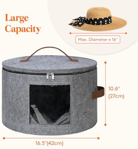 Lifewit Round Cowboy Hat Box for 7 Caps, 37L Hat Organizer Bag,Gray,1 Pack - Image 3